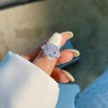 wholesale S925 Sterling Silver Ladies' Radian French Style Exquisite Luxury 8A Ultra-Sparkling Snowflake Zirconia High-Carbon Diamond Ring Wholesale-0-2