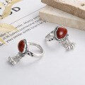 wholesale S925 sterling silver auspicious lock tassel southern red agate ring, vintage ethnic style with classical elegance index finger ring-0-1