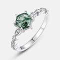 wholesale S925 Sterling Silver Fashionable and Luxurious Jewelry Minimalist Geometric Hexagonal Natural Moss Agate Ring with a High-End Feel-0-3