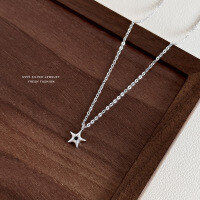 wholesale S999 Sterling Silver Korean-style Love Zircon Necklace for Women, Minimalist Star Pendant-Five-pointed star/s999
