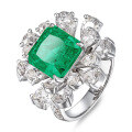 wholesale S925 Sterling Silver Gold Plated Synthetic Emerald Ring, Exaggerated and Unique European and American Style Vintage High-End Hand Jewelry Wholesale Customization-0-5