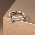 wholesale S925 Sterling Silver Diamond-Inlaid Paper Clip Ring, Niche Ins Style Adjustable Finger Jewelry R01321-0-2