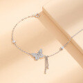 wholesale S925 Sterling Silver Minimalist Bohemian Tassel Butterfly Bracelet for Women, Nature-inspired Elegant Streamer Wrist Accessory-0-2