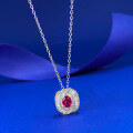 wholesale S925 Silver New European and American Style Oval Red Diamond Pendant for Women, Fashionable and Elegant Cross-Border Live Streaming Necklace-0-1