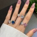 wholesale S925 Sterling Silver Cross-Border New Women's Ring, Light Luxury High-End Elegant Blue Teardrop Heart Zircon Butterfly Silver Ring-0-2