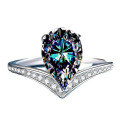 wholesale S925 Sterling Silver 2-Carat Pear-Shaped Crown Moissanite Women's Ring-0-6