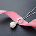 wholesale S925 Sterling Silver Korean Cross-Border Minimalist Zircon Necklace for Women, Diamond-Inlaid Hollow Round Pearl Pendant Collarbone Chain-0-1