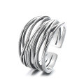 wholesale S925 Sterling Silver Korean Style Multi-Line Twisted Open Ring Irregular Geometric Trendy Index Finger Ring-0-4