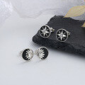 wholesale S925 Sterling Silver Black Enamel Star and Sun Design Stud Earrings, Personalized Fashion Sweet and Cool Style Versatile Ear Accessories-0-0
