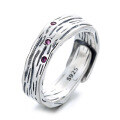 wholesale S925 Sterling Silver Irregular Wave Ring Set with Pink Zircon, Retro Niche Design Sense Jewelry Band-0-4