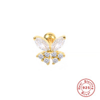 wholesale S925 Sterling Silver Single Butterfly-shaped Screw Ear Cuff, Cross-border Creative Fashion Earring-Gold Single-Green Diamond
