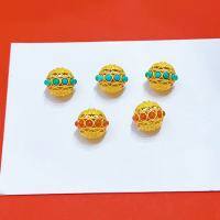 wholesale Gold-plated silver with inlaid natural turquoise scattered beads DIY bracelet accessories, southern red round bead braided hand rope-A Nanhong