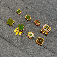 wholesale S925 silver gold-plated natural Hetian jade four-leaf clover pendant through-hole accessories bracelet necklace DIY semi-finished products-Jade Ruyi