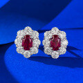 wholesale S925 Sterling Silver 4*6mm Oval Pigeon Blood Red Ruby Stud Earrings, Fashionable and Versatile for Everyday Wear-0-5