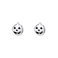 wholesale S925 Sterling Silver Halloween Pumpkin Head Stud Earrings, Wholesale-E3658-White Gold 925 Silver