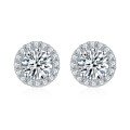 wholesale 18K White Gold Plated Silver D Color Classic Round Moissanite Halo Stud Earrings for TikTok Kuaishou Live, Versatile and Stylish-0-0