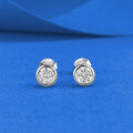 wholesale Metal: 925 Sterling Silver Plated with White Gold Style: New Small and Exquisite Single Diamond Round Stud Earrings Set with 50mm Zircon, Versatile Design-0-0