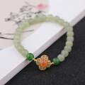 wholesale 925 Silver Gold-Plated New Chinese Style Four-Leaf Clover with Inlaid Southern Red 6mm Jade Bead Bracelet, Women's Bracelet with Clear Water Material Hetian Jade-0-5