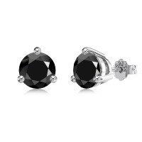 wholesale S925 Sterling Silver Advanced Minimalist Square and Round Black Zircon Earrings for Women, Fashionable and Elegant Accessories-NE1D0021-SW-BK#6 925 silver