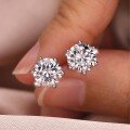 wholesale S925 Sterling Silver Six-Prong Moissanite Stud Earrings, Minimalist Design, Women's Independent Website Best-Selling Jewelry-0-3