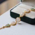 wholesale 925 Silver Natural Hetian Jade White Jade "Qing Shui" Gourd Bracelet with Enamel Accents and White Jade Cabochon Bracelet-0-2