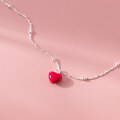 wholesale S925 Sterling Silver Small Fresh Red Epoxy Resin Heart Bracelet Ins Style Simple Design Red Heart Bracelet S7850-0-4