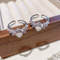 wholesale S925 Sterling Silver Korean New Style Love White Chalcedony Ring Women's Fashion Trendy Openable Double-Layer Design Statement Finger Ring-0-4