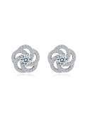 wholesale S925 Silver Plated White Gold Moissanite Rose Flower Stud Earrings Rotating Minimalist Sparkling-0-5