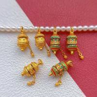 wholesale Gold-plated 925 ancient silver enameled accessories with the Eight Great Protectors, rotating gold cylinder pendant, Buddhist bead ornament, and DIY hanging charm-One solid color