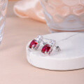 wholesale S925 Silver Vintage High-End 10*10mm Cushion-Cut Lab-Created Sapphire Ruby Earrings for Women-0-3