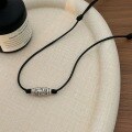 wholesale Sterling Silver Perseverance S999 Nine-Eye Dzi Bead Pendant Necklace, Retro Minimalist Niche Hip-Hop Wax Rope Collarbone Chain in an Aloof Style-0-6