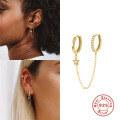wholesale S925 Sterling Silver Double Hoop Chain Link Interlocking Star with Crystal Earrings-0-4