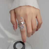 wholesale S925 Sterling Silver Peacock Wide Retro Vintage Ethnic Hollow-Out Small Phoenix Openable Ring R00321-S925 silver ring Adjustable opening