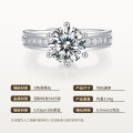 925 Sterling Silver Ring with Moissanite Six-Prong Setting, Exquisite Export Jewelry, New Women's Design, High-End Niche Style-0-5