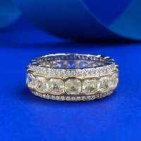 wholesale S925 Silver Full Pavé Yellow Diamond and High-Carbon Diamond Ice-Cut Fashion Ring, European and American New Style-R209 Yellow Diamond Ring No. 5