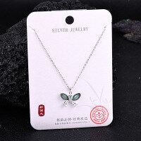 Metal Alloy Crystal Butterfly Necklace and Earring Set-S925 Sterling Silver + Jadeite NA-0141B 925 Silver