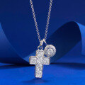 wholesale S925 Sterling Silver European and American Style High Carbon Diamond Cross Pendant, Fashionable and Versatile Commuter Stretch Necklace, Dropshipping Available-0-1