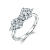 wholesale 925 Sterling Silver Zircon Bow Ring European and American Big Brand Fashion Pure Silver Women's Wedding Ring-Platinum US size 5#