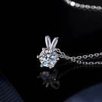 S925 Silver Classic Six-Prong One-Carat D Color Moissanite Necklace-[Super Sparkling Zircon] 1 Carat Necklace  925 Silver