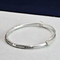 wholesale 999 Silver Chinese-style Text Blessing Wish Push-Pull Bangle for Women, Pure Silver Retro Minimalist Niche Ethnic Bracelet-0-2