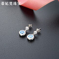 wholesale S925 sterling silver cross-border minimalist crystal-embedded earrings for women, Japanese and Korean style, ultra-sparkly blue bubble simulated diamond earrings-0-0