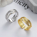 wholesale S925 Sterling Silver Irregular Multi-Layer Wrapped Line Open Ring Hip Hop Punk Ring for Women-0-0