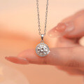 Sterling Silver Moissanite Round Pendant Necklace, 1 Carat Luxury Simulation Fashion Wholesale-0-1