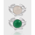 wholesale S925 Sterling Silver Women's Ring with Small Niche, Unique, Elegant, and High-End Irregular Hollow Line Design Featuring White Agate-0-0