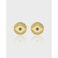 wholesale S925 Sterling Silver 098 Korean Version Ins Small Design Geometric Circle Evil Eye Inlaid Zircon Textured Stud Earrings for Women-0-0