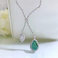 wholesale 925 Silver New European and American Paraiba 7*11 High Carbon Diamond Necklace Women's Collarbone Chain Pendant-Para necklace>925 silver
