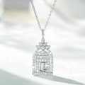 925 Silver Women's Happiness Door Pendant Necklace, Fully Diamond-Inlaid, Simple and Versatile Wholesale Trendy Chain-0-3