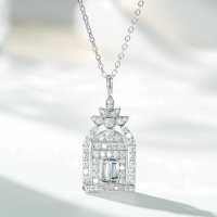 925 Silver Women's Happiness Door Pendant Necklace, Fully Diamond-Inlaid, Simple and Versatile Wholesale Trendy Chain-Necklace - XL422  925 Silver