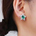 wholesale S925 Sterling Silver Little Star Stud Earrings New Style Emerald Gemstone Ice Crystal Flower Luxury Wind Earrings-0-0