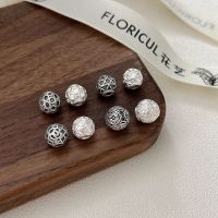 wholesale S999 Sterling Silver Floral Pattern Bead Components for DIY Free Matching Loose Bead Bracelet Weaving Pendant Necklace-Type D (Silver)